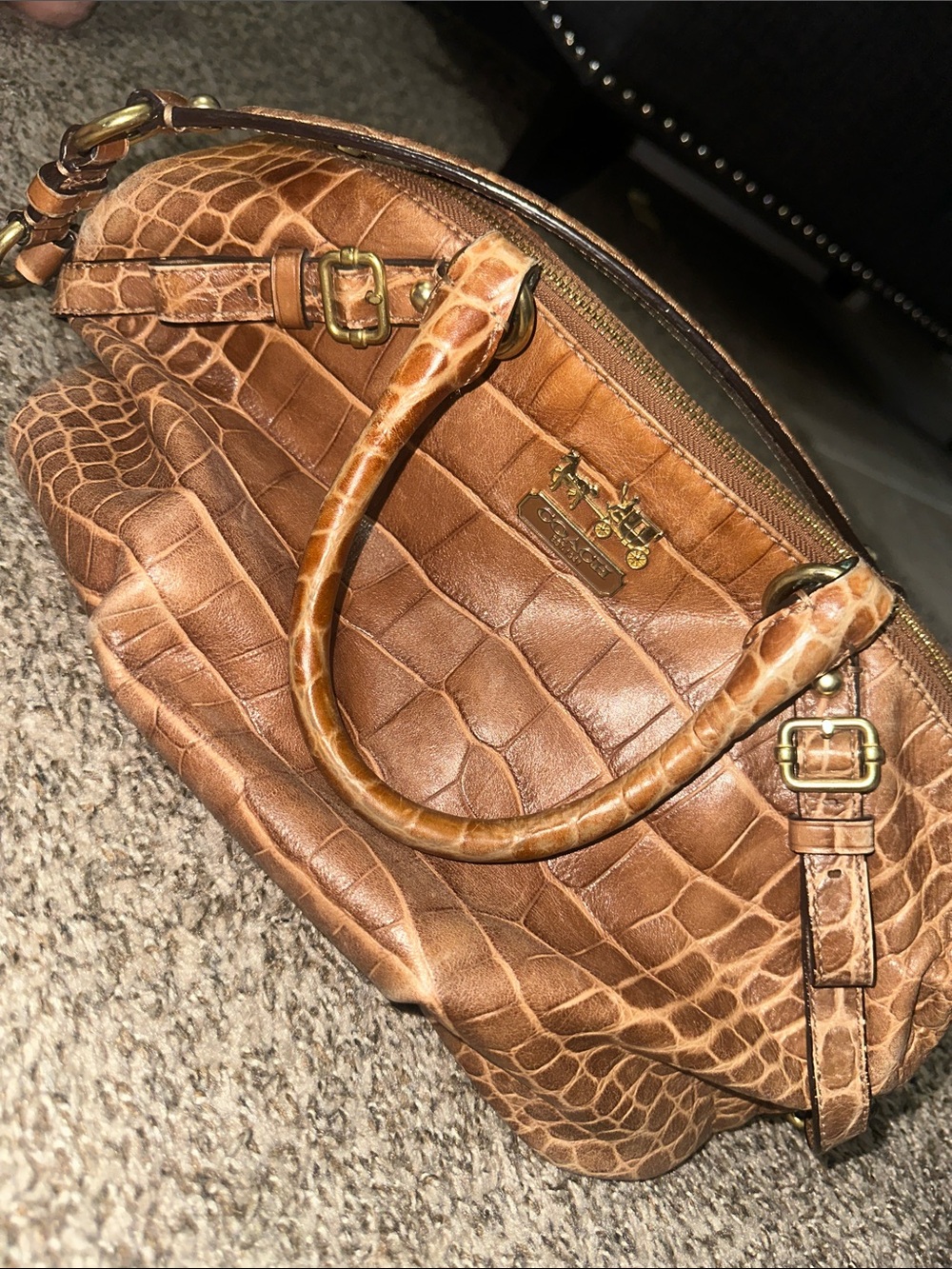 Coach Brown Croc-Embossed Leather Satchel with Gold Hardware - Picture 14 of 16
